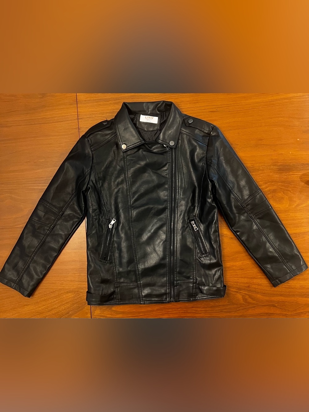 LJYH Kids Faux Leather Black Biker Jacket –Size 11-12 Years
